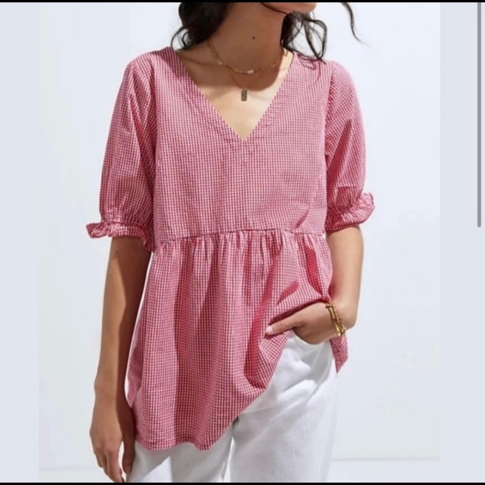 Maeve Anthropologie Gingham Short Sleeve Top